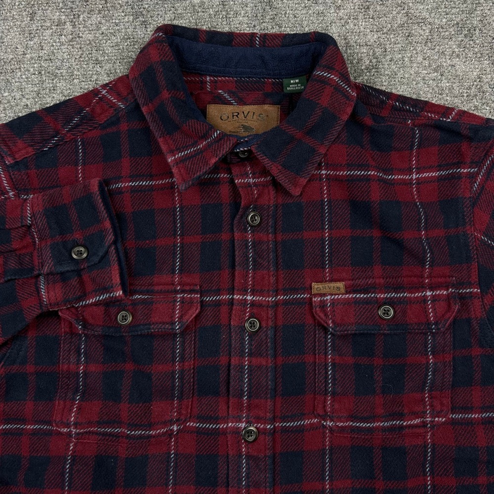 Orvis Fleece Lined Flannel Shirt Jacket Men's Medium Shacket Red Black Plaid